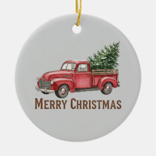 Rustic Red Truck Christmas Farmhouse Pine Tree Ceramic Ornament