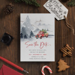Rustic Red Truck Christmas Party Save the Date Holiday Postcard<br><div class="desc">Let everyone know you’re planning a merry celebration with this rustic watercolor red truck Christmas Party Save the Date Card. Featuring a moody snowy background, snow accents, and a bright red truck carrying Christmas trees, this modern save the date template uses a stylish mix of sans and calligraphy script fonts....</div>