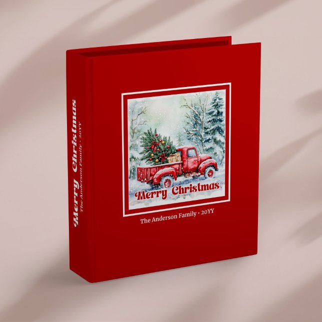 Rustic red truck Christmas scene photo binder (Elegant red truck winter scene album rustic festive design

)