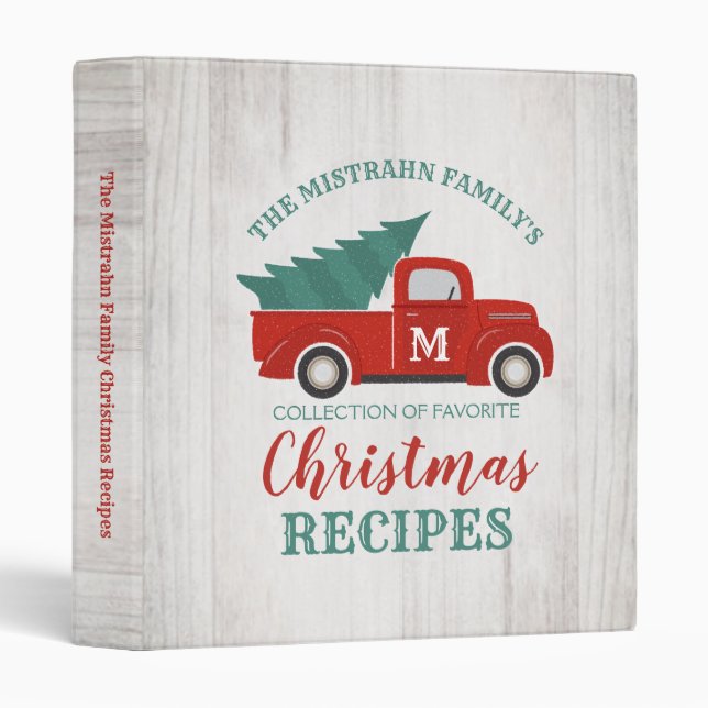 Rustic Red Truck Family Christmas Recipes Cookbook Binder (Front/Spine)