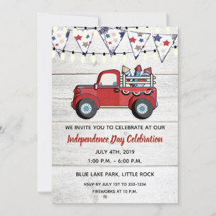 Rustic Red Truck Fireworks 4th of July Invitation