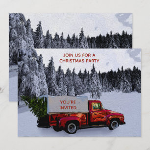 Rustic Red Truck in Snow l Vintage Christmas Party Invitation