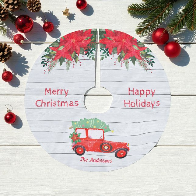 Rustic Red Truck White Wood Christmas Tree Skirt (Creator Uploaded)