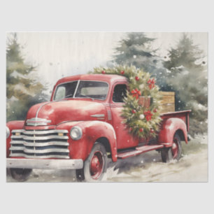 Rustic Red Truck with Snowy Christmas Trees Tissue Paper