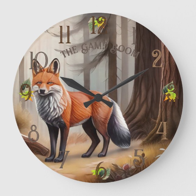 Rustic Red Watercolor Fox Large Clock (Front)