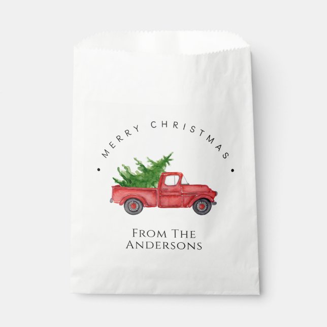 Rustic Red Watercolor Truck With Christmas Tree  Favour Bag (Front)