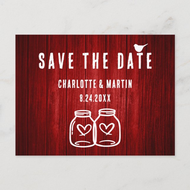 Rustic Red Wedding Save The Date Postcard (Front)