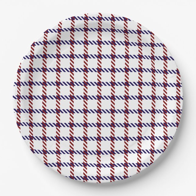 Rustic Red, White, and Blue Gingham Paper Plate (Front)
