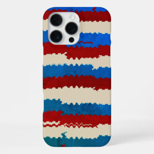 Rustic Red, White and Blue Torn Striped Pattern iPhone 16 Pro Max Case