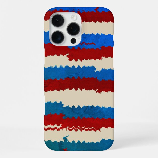 Rustic Red, White and Blue Torn Striped Pattern iPhone Case (Back)