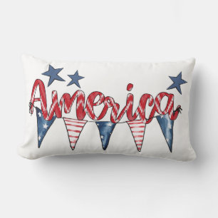 Rustic Red White Blue America July 4th Lumbar Pillow