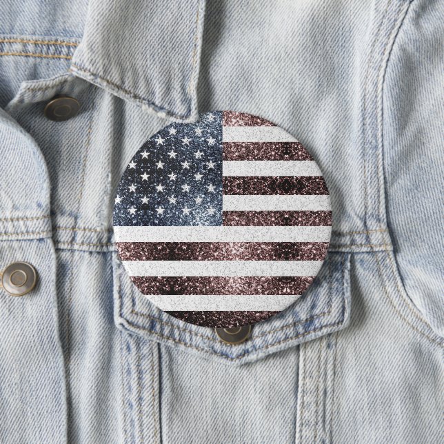 Rustic Red White Blue Sparkles USA flag  4 Inch Round Button (In Situ)