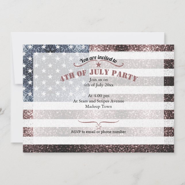 Rustic Red White Blue Sparkles USA flag 4th july Invitation (Front)