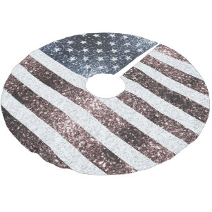 Rustic Red White Blue Sparkles USA flag  Brushed Polyester Tree Skirt