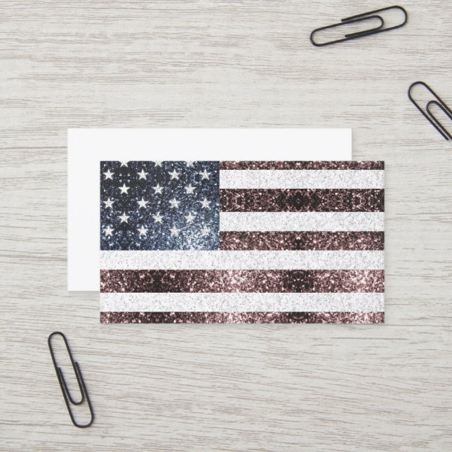 Rustic Red White Blue Sparkles USA flag Business Card (Front/Back In Situ)