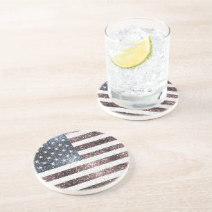 Rustic Red White Blue Sparkles USA flag  Coaster