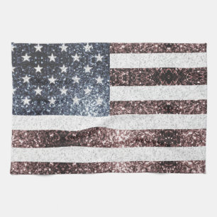 Rustic Red White Blue Sparkles USA flag Kitchen Towel