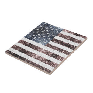 Rustic Red White Blue Sparkles USA flag Tile