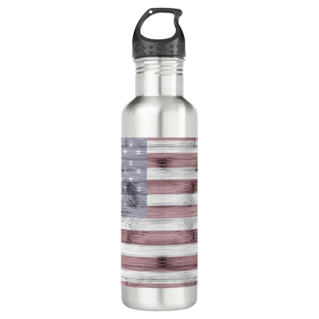 Rustic Red White Blue Wood USA flag America 710 Ml Water Bottle (Front)