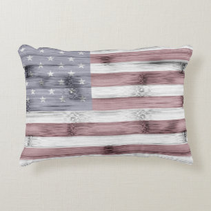 Rustic Red White Blue Wood USA flag America Accent Pillow