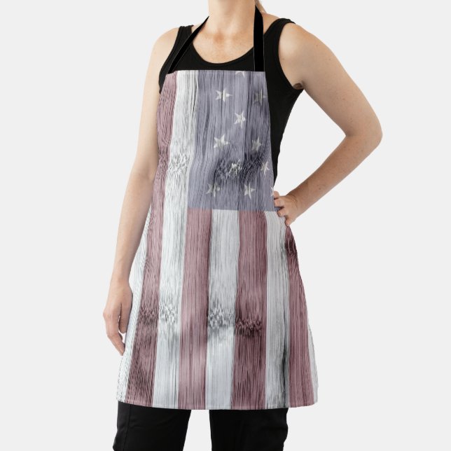 Rustic Red White Blue Wood USA flag America Apron (Insitu)