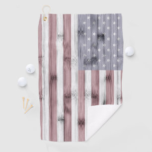 Rustic Red White Blue Wood USA flag America Golf Towel