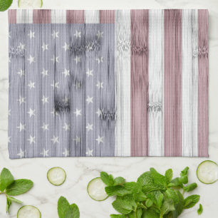 Rustic Red White Blue Wood USA flag America Kitchen Towel