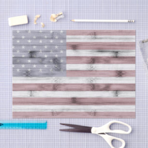 Rustic Red White Blue Wood USA flag America Tissue Paper