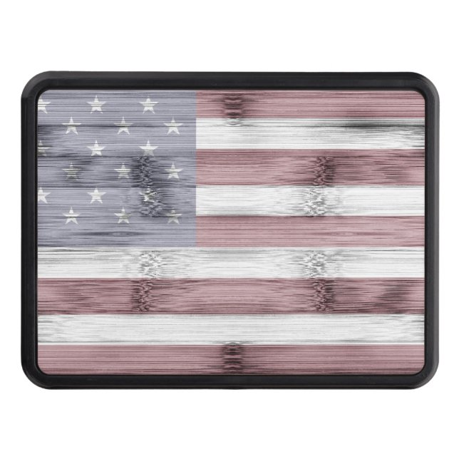 Rustic Red White Blue Wood USA flag America Trailer Hitch Cover (Front)