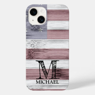 Rustic Red White Blue Wood USA flag Monogram Case-Mate iPhone 14 Case