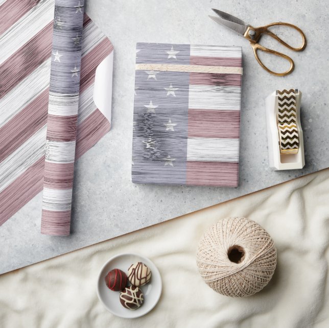 Rustic Red White Blue Wood USA flag Wrapping Paper (Crafts)
