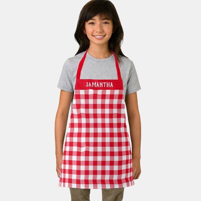 Rustic Red White Buffalo Plaid Holiday Custom Apron (Insitu)