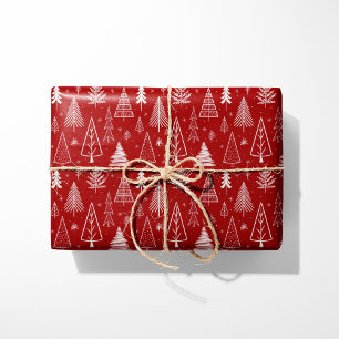 Rustic Red & White Christmas Trees Wrapping Paper