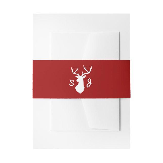 Rustic Red White Deer Wedding Invitation Belly Band (Front Example)