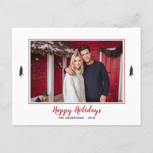 Rustic Red & White Gingham Flannel Christmas Tree Announcement Postcard