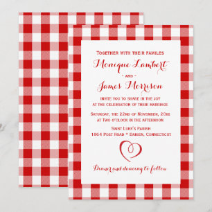 Rustic Red White Plaid Gingham Country Wedding Invitation