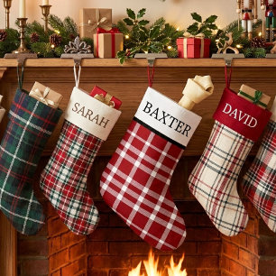 Rustic Red White Plaid Personalized Festive Small Christmas Stocking