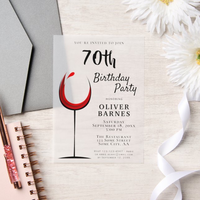 Rustic Red Wine 70th Birthday Party Vellum Invitations (Wedding)