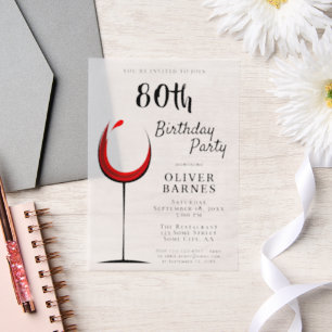 Rustic Red Wine 80th Birthday Party Vellum Invitations