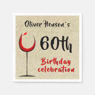 Rustic Red Wine Glass 60th Birthday Party Napkin