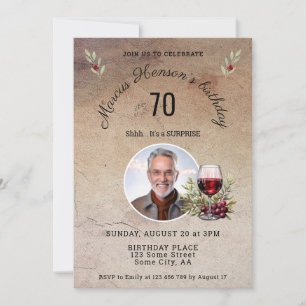 Rustic Red Wine Glass Olive 50th Birthday Photo Invitation