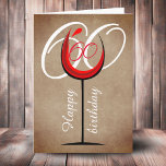 Rustic Red Wine Glass Script 60th Birthday  Card<br><div class="desc">Rustic Red Wine Glass Script 60th Birthday Card. The design has an abstract red wine glass with an age number in it and the age in white colour on the background. The background is rustic beige old paper texture. You can change the age number with any other age. Great for...</div>