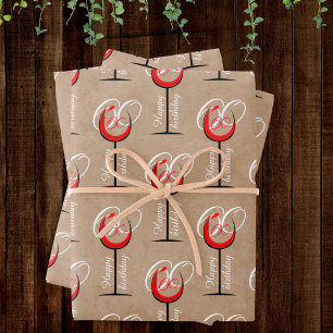 Rustic Red Wine Glass Script 60th Birthday Gift Wrapping Paper Sheet