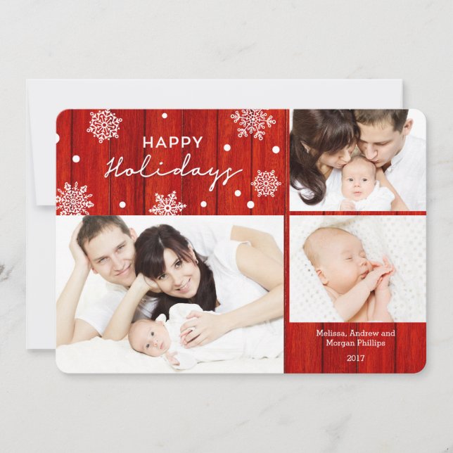 Rustic Red Wood Joyeux Carte photo de vacances (Devant)