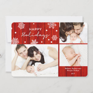 Rustic Red Wood Joyeux Carte photo de vacances