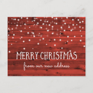 Rustic Red Wood   New Address at Christmas Holiday Postcard