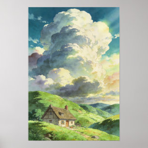 Rustic Refuge Cottage Beneath the Summer Clouds Poster
