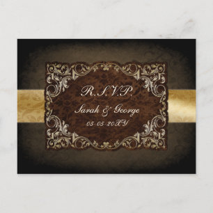 Rustic Regal Ornamental Brown And Gold Wedding Invitation Postcard