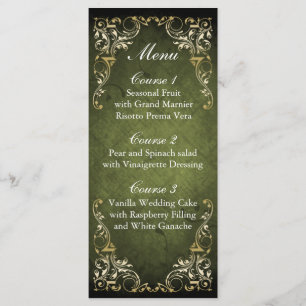 Rustic Regal Ornamental Green And Gold Wedding Menu