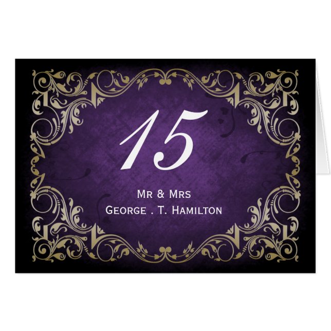 Rustic Regal Ornamental Purple And Gold Wedding (Front Horizontal)